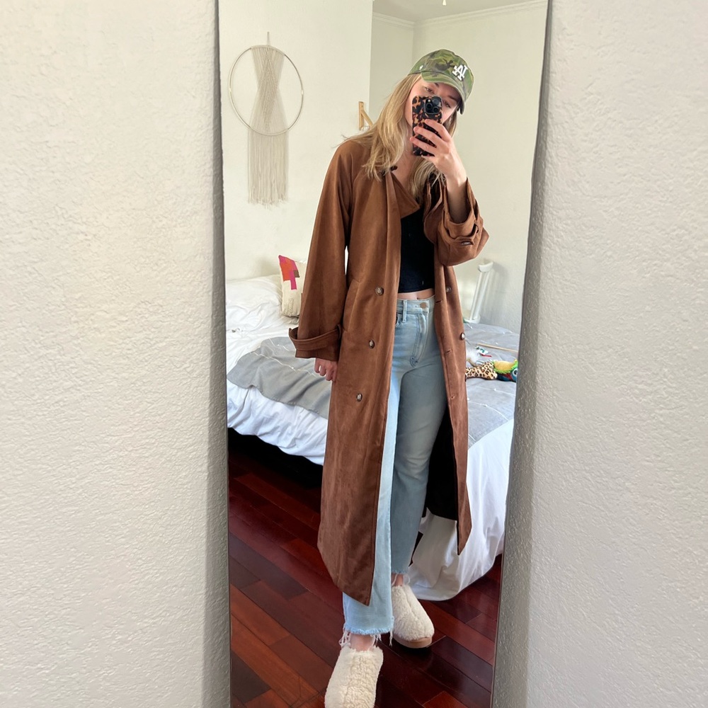 Suede trench coat